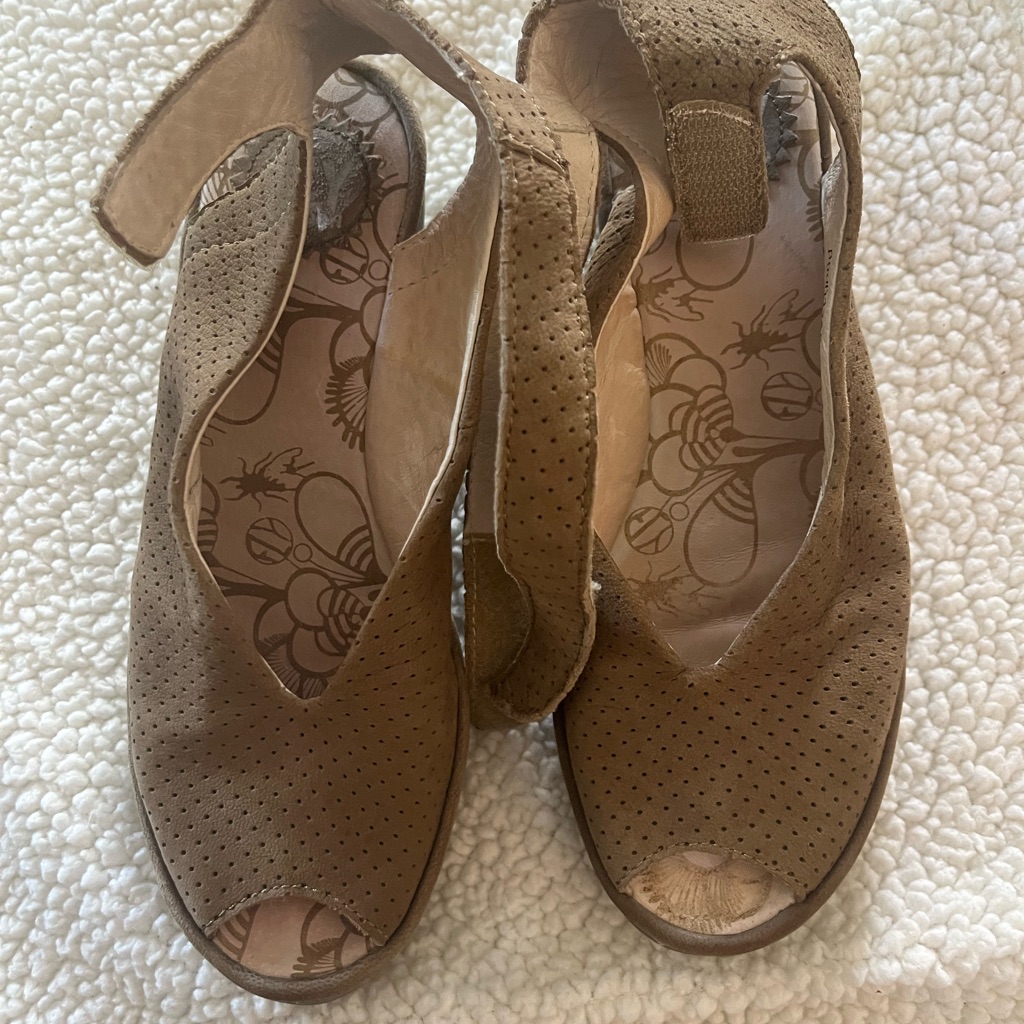 Fly London Brown Peep-Toe Mules